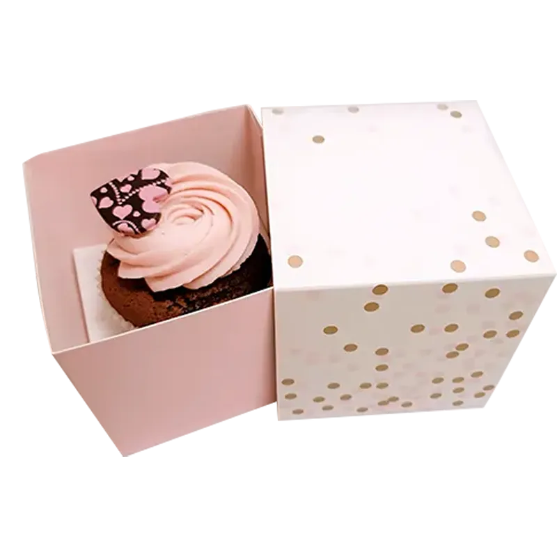 Custom Cupcake Sleeve Box with Gold Foil Polka Dots