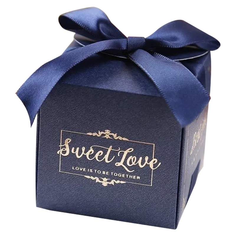 Custom Blue Cube Box with Ribbon Bow for Weddings