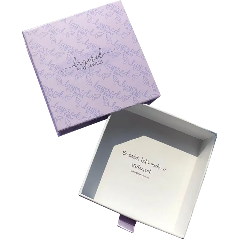 Jewelry Drawer Rigid Box with Satin Pull Ribbon