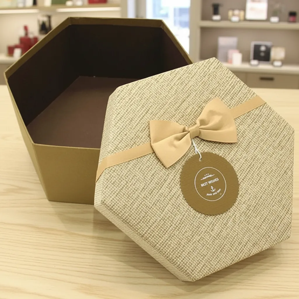Custom Hexagon Rigid Box with Bow Tie