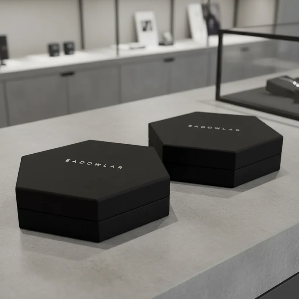 Custom Minimalist Black Hexagon Rigid Box 3