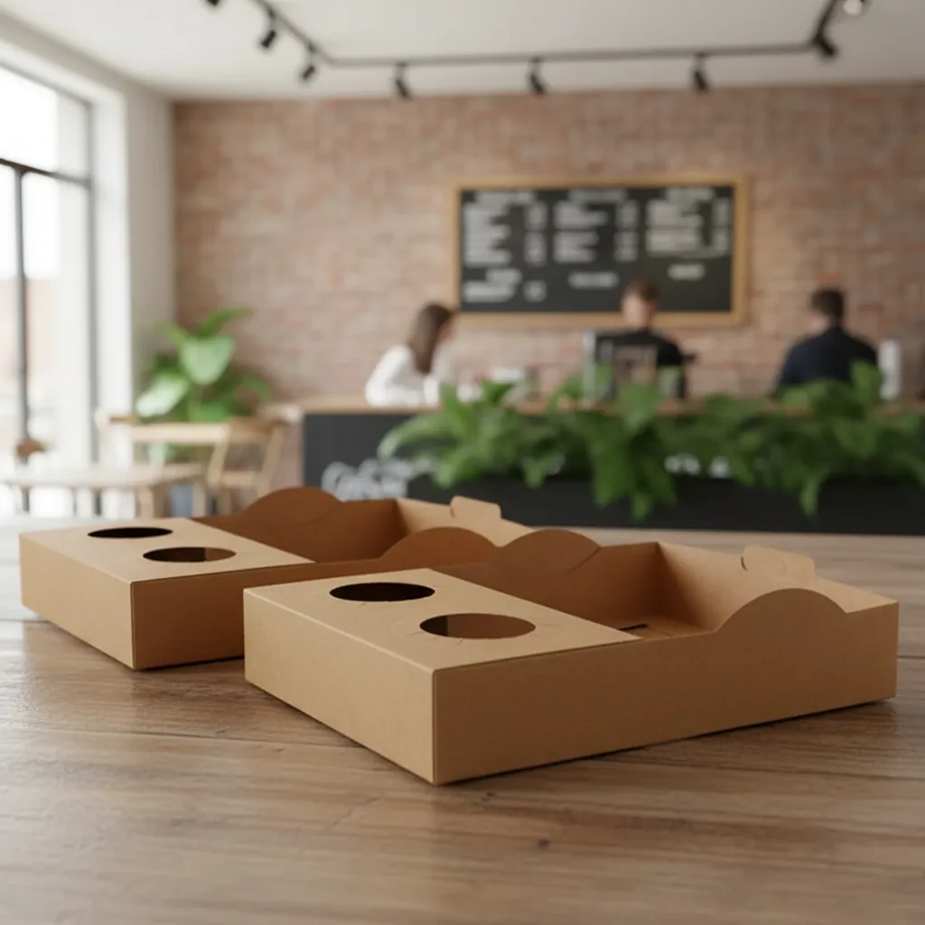 Custom Kraft Takeaway Tray with Cup Holders 3
