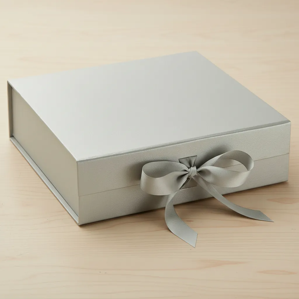 Textured Pearl Magnetic Rigid Gift Box with Ribbon