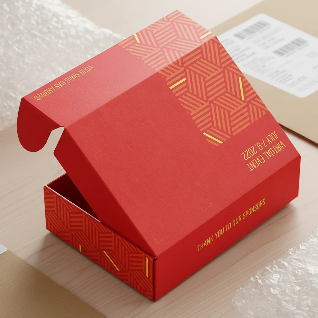 Custom Red Virtual Event Corrugated Swag Mailer 1