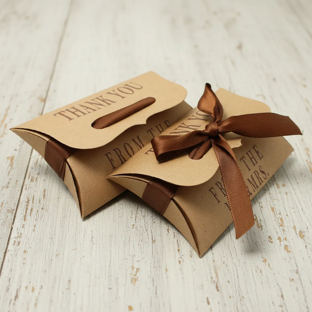 Ribbon Tie Recycled Kraft Pillow Box